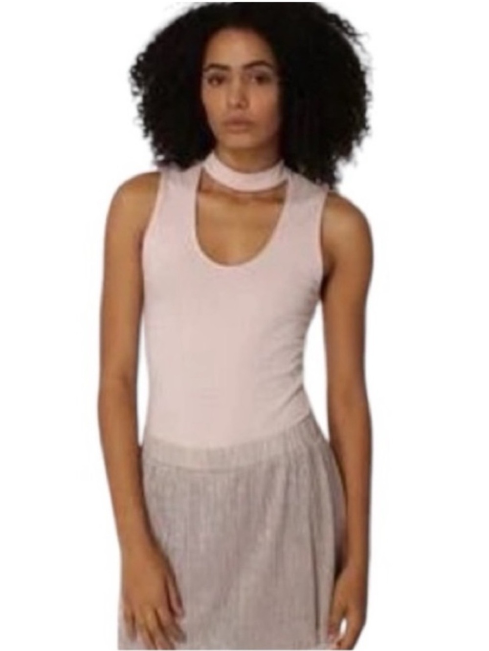 Express Light Pink Deep V Choker Neck Tank Top Size Medium